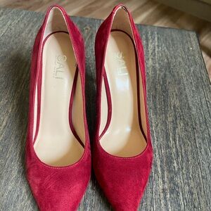 Red Suede Pointed-Toe Heels for Women